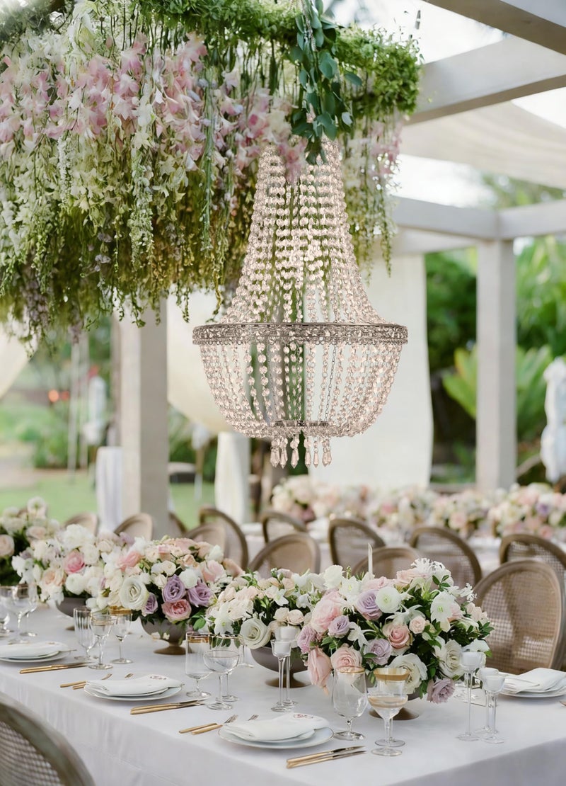 FlavorThings 4 Tiers Large Wedding Chandelier,Faux Crystal Iridescent Beaded Swag Chandelier, 24" Wide 3 Ft Long,Great idea for Centerpieces Decorations and Any Event Party Prom Home Decor - Image 3